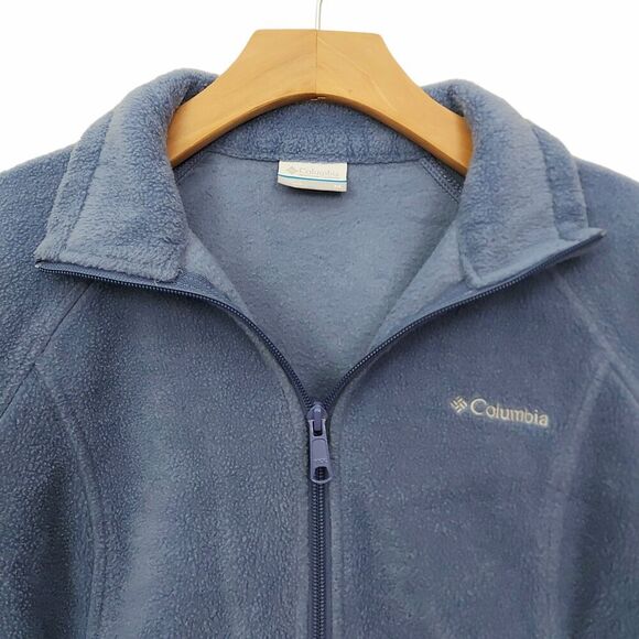 Columbia Fleece Jacket Womens Medium Blue Zip-Up Mock Neck Cozy Outdoor Hiking - Picture 2 of 12